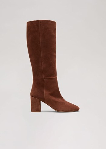 Phase Eight Tan Suede Block Knee Boots Brown Australia | AN9876105